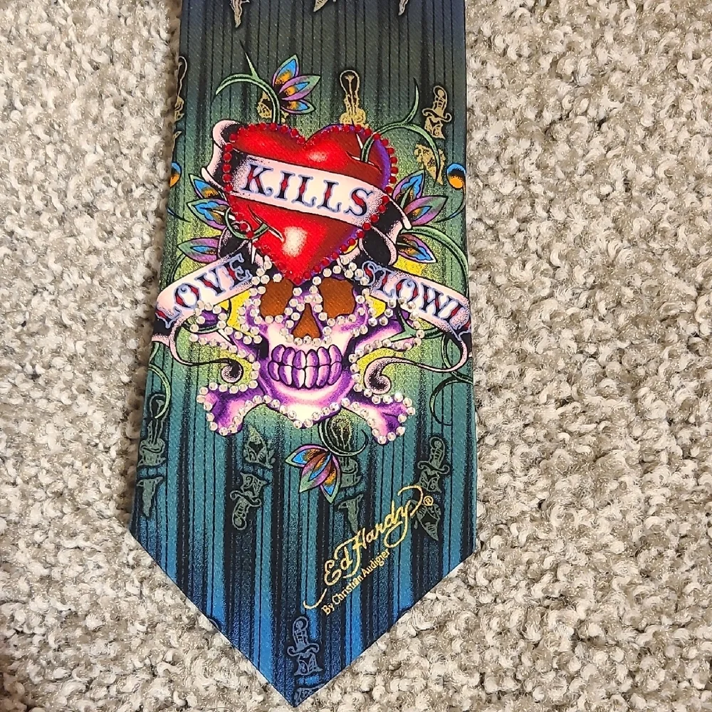 Ed Hardy Black and Blue Graphic Tie - Picture 2 of 3